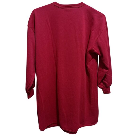 Vtg Y2K Brushed Fun Fur Cat Sweatshirt Dress Long Sleeve Crew Neck Red/Plaid  L - Picture 5 of 6